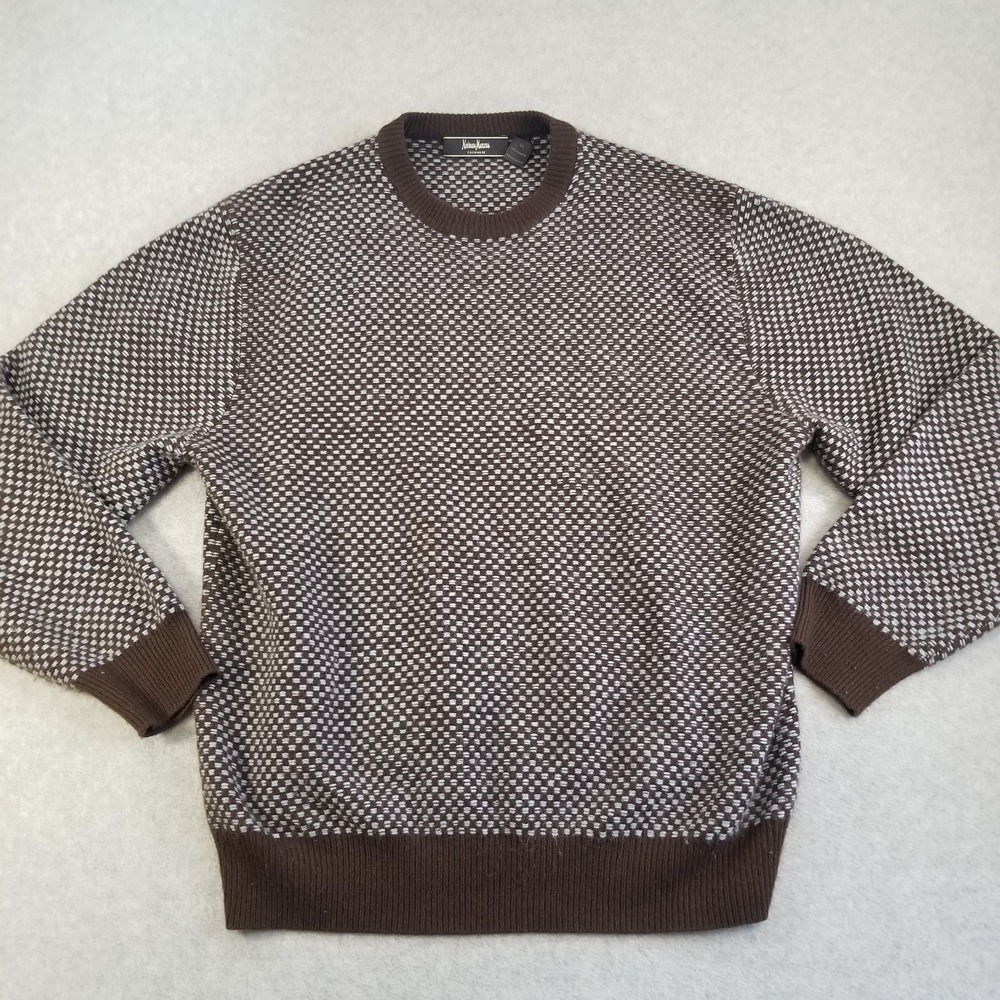 Vintage Neiman Marcus Sweater Mens XXL Brown Cashmere Birds Eye‎